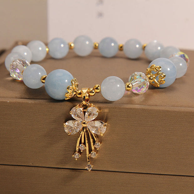 Buddha Stones Aquamarine Pink Crystal Healing Zircon Butterfly Charm Bracelet Bracelet BS 4