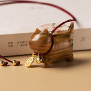 Buddha Stones Ebony Wood Green Sandalwood Lucky Cat Fu Character Lucky Fortune Bell Balance Car Hanging Decoration