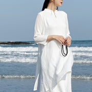 Buddha Stones 2Pcs White Tai Chi Meditation Yoga Zen Cotton Linen Clothing Top Pants Women's Set Clothes BS 4