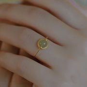 Buddha Stones 14K Gold Plated Round Jade Luck Prosperity Adjustable Ring