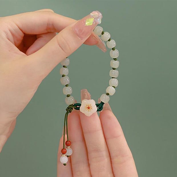 Buddha Stones Jade Peach Blossom Flower Luck Bracelet Bracelet BS 7