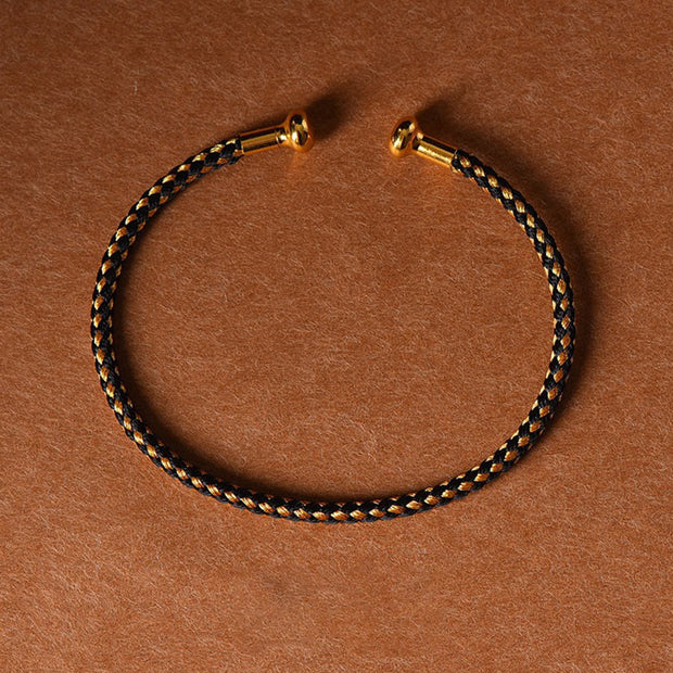 Buddha Stones Simple Design Handmade Luck Braid String Cuff Bracelet Bracelet BS Black Gold