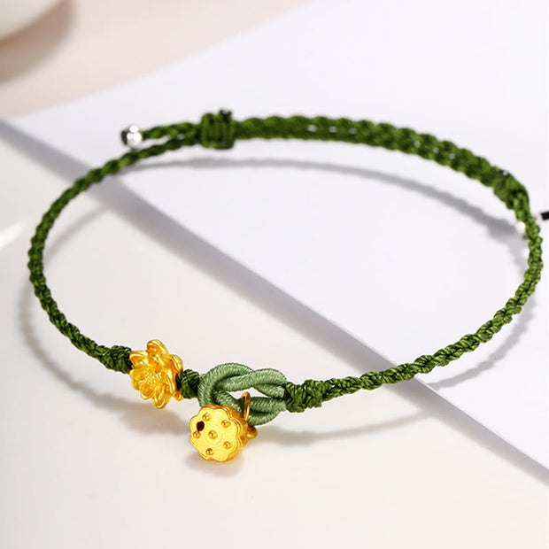 Buddha Stones Handmade 999 Gold Lotus Flower Pod New Beginning Braid String Bracelet Bracelet BS 4