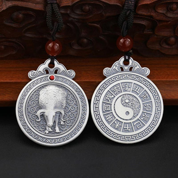 Buddha Stones 999 Sterling Silver Chinese Zodiac Yin Yang Balance Necklace Pendant Necklaces & Pendants BS Goat