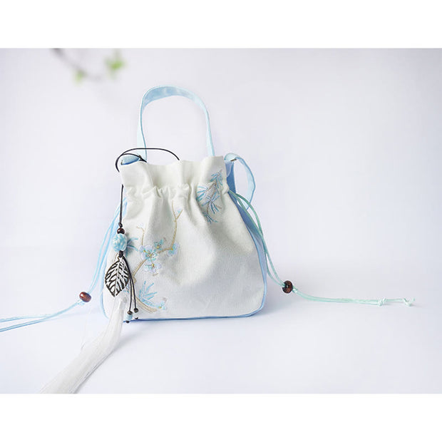 Buddha Stones Handmade Embroidered Flowers Canvas Tote Shoulder Bag Handbag Bag BS 30