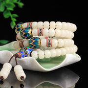 Buddha Stones 108 Beads White Bodhi Seed Mala Blessing Bracelet Mala Bracelet BS 2