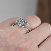 Buddha Stones 925 Sterling Silver Dragon Luck Protection Ring