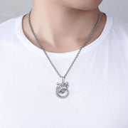 Buddha Stones 990 Sterling Silver Auspicious Dragon Playing Bead Luck Necklace Pendant