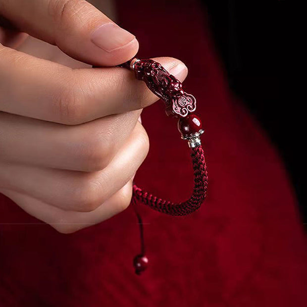 Buddha Stones Handcrafted PiXiu Cinnabar Wealth Luck Braided Bracelet Bracelet BS 18
