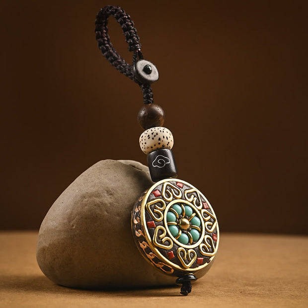 Buddha Stones Tibetan Om Mani Padme Hum Bodhi Seed Peace Key Chain Key Chain BS Auspicious Mandala