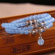 Buddha Stones Blue Chalcedony White Crystal Kindness Beads Charm Bracelet