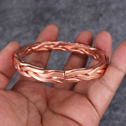 Buddha Stones Braided Pattern Solid Copper Cuff Bracelet Bangle