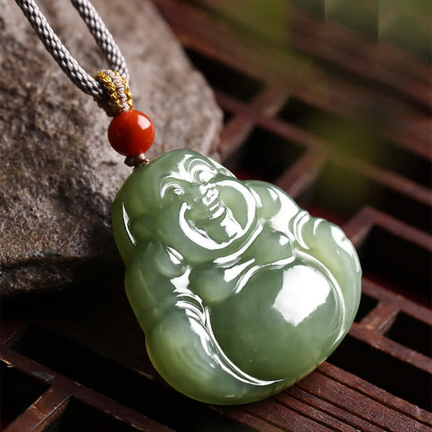 Buddha Stones Laughing Buddha Hetian Jade Abundance Necklace String Pendant Necklaces & Pendants BS 1