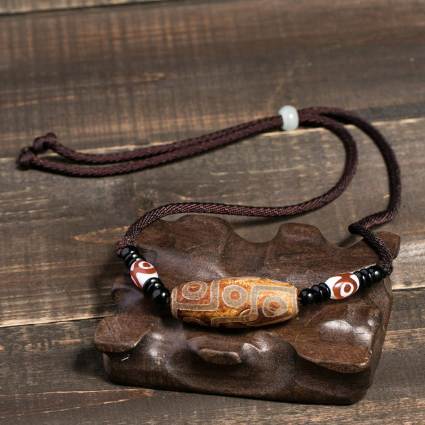 Buddha Stones Tibetan Nine-Eye Dzi Bead Protection String Necklace ...