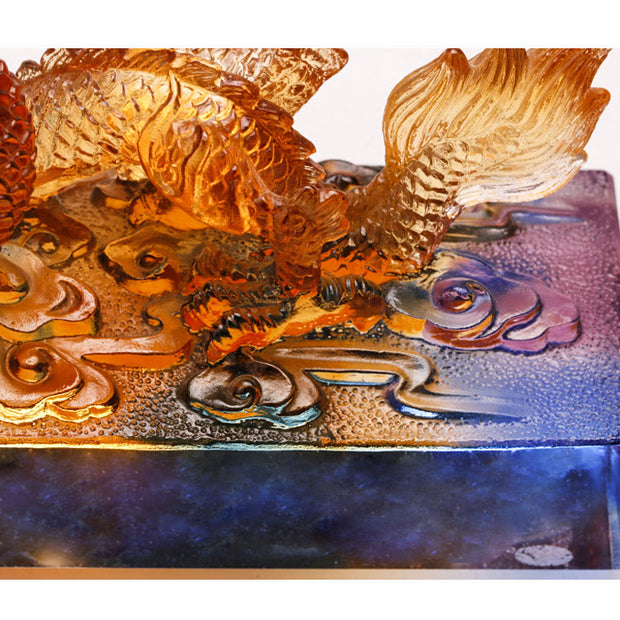 Buddha Stones Handmade Multicolored Dragon Liuli Crystal Art Piece Protection Home Office Decoration
