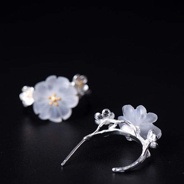 Buddha Stones 925 Sterling Silver Plum Blossom Floral Blessing Earrings Earrings BS 17