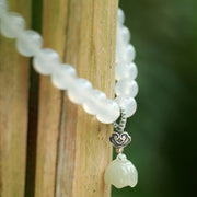 Buddha Stones White Agate Jade Lotus Protection Bracelet Bracelet BS 6