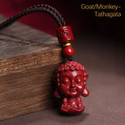 Buddha Stones Chinese Zodiac Natal Buddha Natural Cinnabar Amulet Keep Away Evil Spirits Necklace Pendant Necklaces & Pendants BS Goat/Monkey-Tathagata