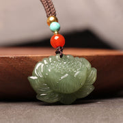 Buddha Stones Hetian Cyan Jade Lotus Flower Success Necklace Pendant Necklaces & Pendants BS 2
