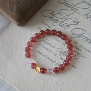 Buddha Stones Natural Strawberry Quartz Peach Blossom PiXiu Attract Fortune Healing Bracelet Bracelet BS 1