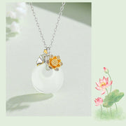 Buddha Stones 925 Sterling Silver Round Chalcedony Twelve Months Flower Harmony Necklace Pendant