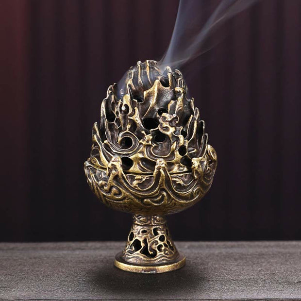 Buddha Stones Tibetan Mini Mountain Pattern Meditation Copper Alloy Incense Burner Incense Burner BS 12