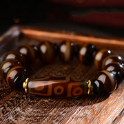 Buddha Stones Tibetan Natural Nine-Eye Dzi Bead Agate Wealth Blessings Bracelet