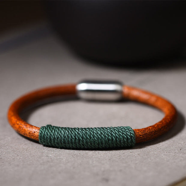 Buddha Stones Tibetan Leather Handmade Five Elements Luck Braid String Buckle Bracelet Bracelet BS 2