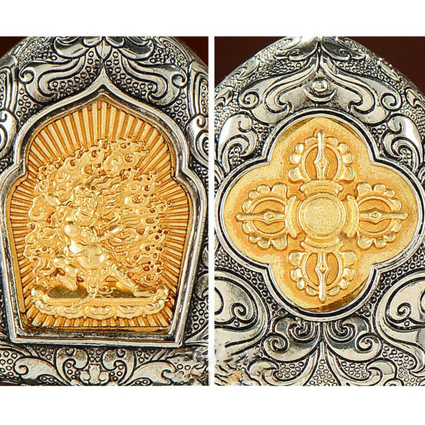 Buddha Stones Tibetan Gold Buddha Double Dorje Copper Serenity Ghau Prayer Box Necklace Pendant Necklaces & Pendants BS 18