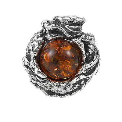Buddha Stones 925 Sterling Silver Natural Amber Dragon Success Protection Stud Earring Earrings BS Dragon(One Earring)