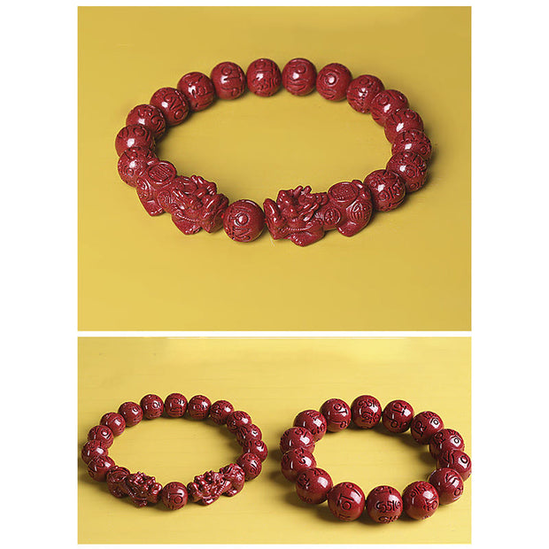 Buddha Stones Natural Double PiXiu Cinnabar Om Mani Padme Hum Wealth Luck Bead Bracelet Bracelet BS 11