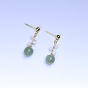 Buddha Stones Hetian Jade Flower Pattern 14K Gold Plated Luck Drop Dangle Earrings Earrings BS 8