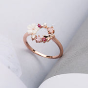Buddha Stones Rose Gold Butterfly Flower Copper Wealth Ring Ring BS 1