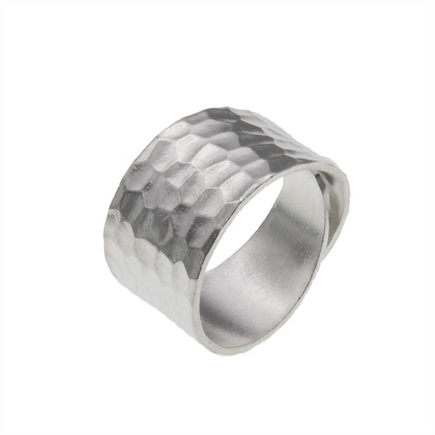 Buddha Stones Tibetan 990 Sterling Silver Handmade Rustic Hammered Pattern Ring Ring BS 6