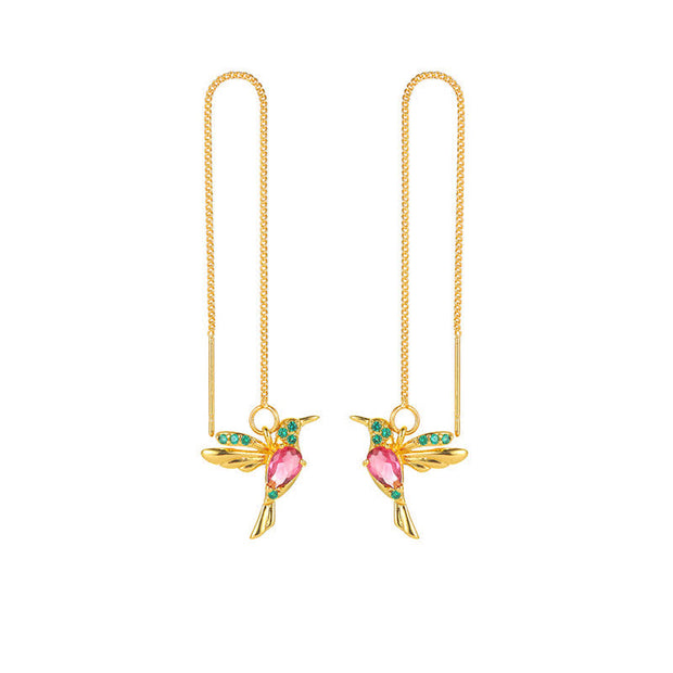 Buddha Stones Colorful Hummingbird Wealth Luck Earrings Earrings BS Gold