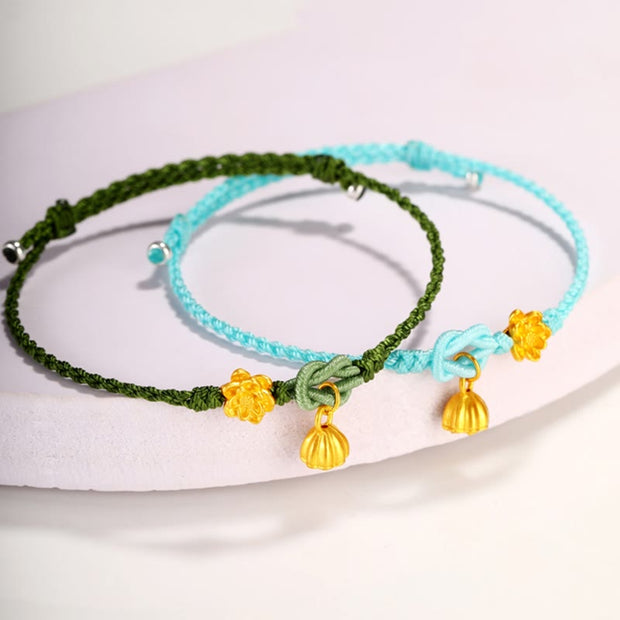 Buddha Stones Handmade 999 Gold Lotus Flower Pod New Beginning Braid String Bracelet Bracelet BS 15