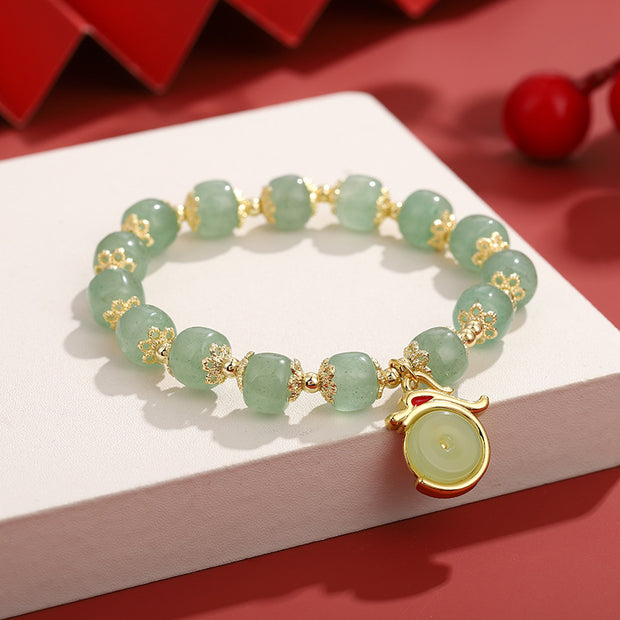 Buddha Stones Year of the Dragon White Agate Green Aventurine Peace Buckle Luck Bracelet
