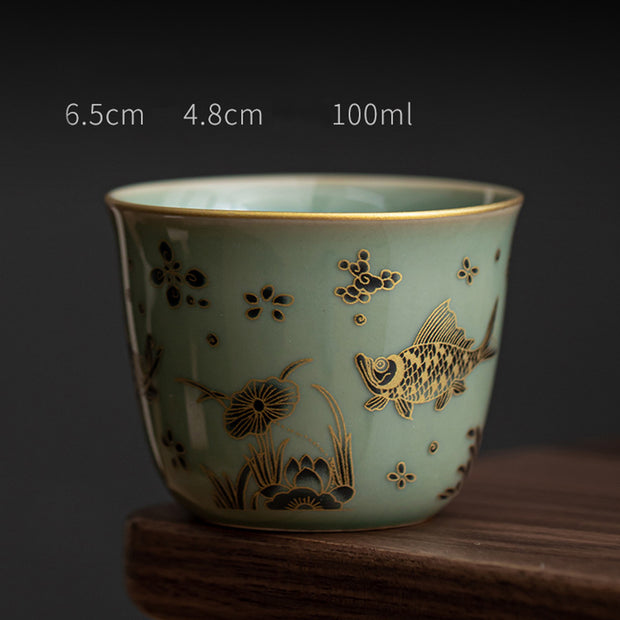 Buddha Stones Butterfly Flower Lotus Koi Fish Plum Blossom Ceramic Teacup Kung Fu Tea Cup 100ml