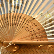 Buddha Stones Cherry Blossoms Sakura Handheld Bamboo Folding Fan 21cm