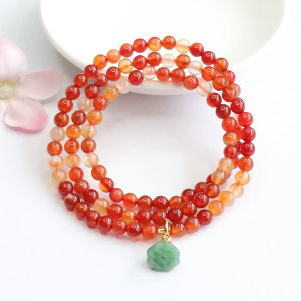 Buddha Stones Natural Red Agate Jade Lotus Confidence Blessing Auspicious Bracelet Bracelet BS 2