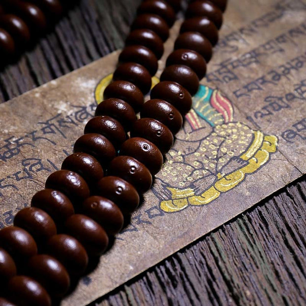 Buddha Stones Natural Tibet 108 Mala Beads Purple Bodhi Seed Three-eyed Dzi Bead Copper Dorje Harmony Bracelet Mala Bracelet BS 17