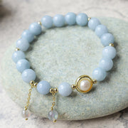 Buddha Stones Aquamarine Pearl Healing Moonstone Beads Charm Bracelet Bracelet BS 3