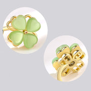 Buddha Stones Cat's Eye Four Leaf Clover Zircon Love Rotatable Ring Ring BS 6