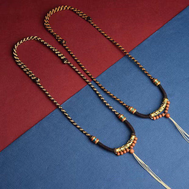 Buddha Stones Tibetan Handmade King Kong Knot Om Mani Padme Hum Prayer Wheel String Necklace Pendant Necklaces & Pendants BS 2