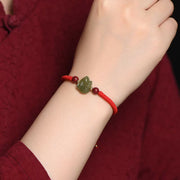 Buddha Stones Year of the Rabbit Hetian Jade Bunny Cinnabar Beaded Abundance String Bracelet Bracelet BS 4