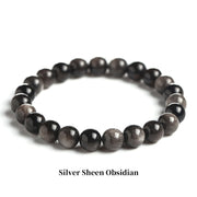Buddha Stones Natural Stone Quartz Healing Beads Bracelet Bracelet BS 8mm Silver Sheen Obsidian
