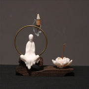 Buddha Stones Ceramic Lotus Healing Meditation Incense Burner Decoration Decorations Incense Burner BS White Prayer