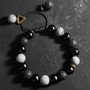 Buddha Stones Black Obsidian Lava Rock Stone Yin Yang Strength Bracelet Bracelet BS 5
