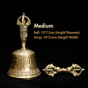 Buddha Stones Tibetan Meditation Bell and Vajra Dorje Copper Decoration Set Buddhist Supplies BS Gold Medium