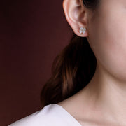 Buddha Stones 925 Sterling Silver Hetian Jade Cyan Jade Four Leaf Clover Luck Stud Earrings Earrings BS 3